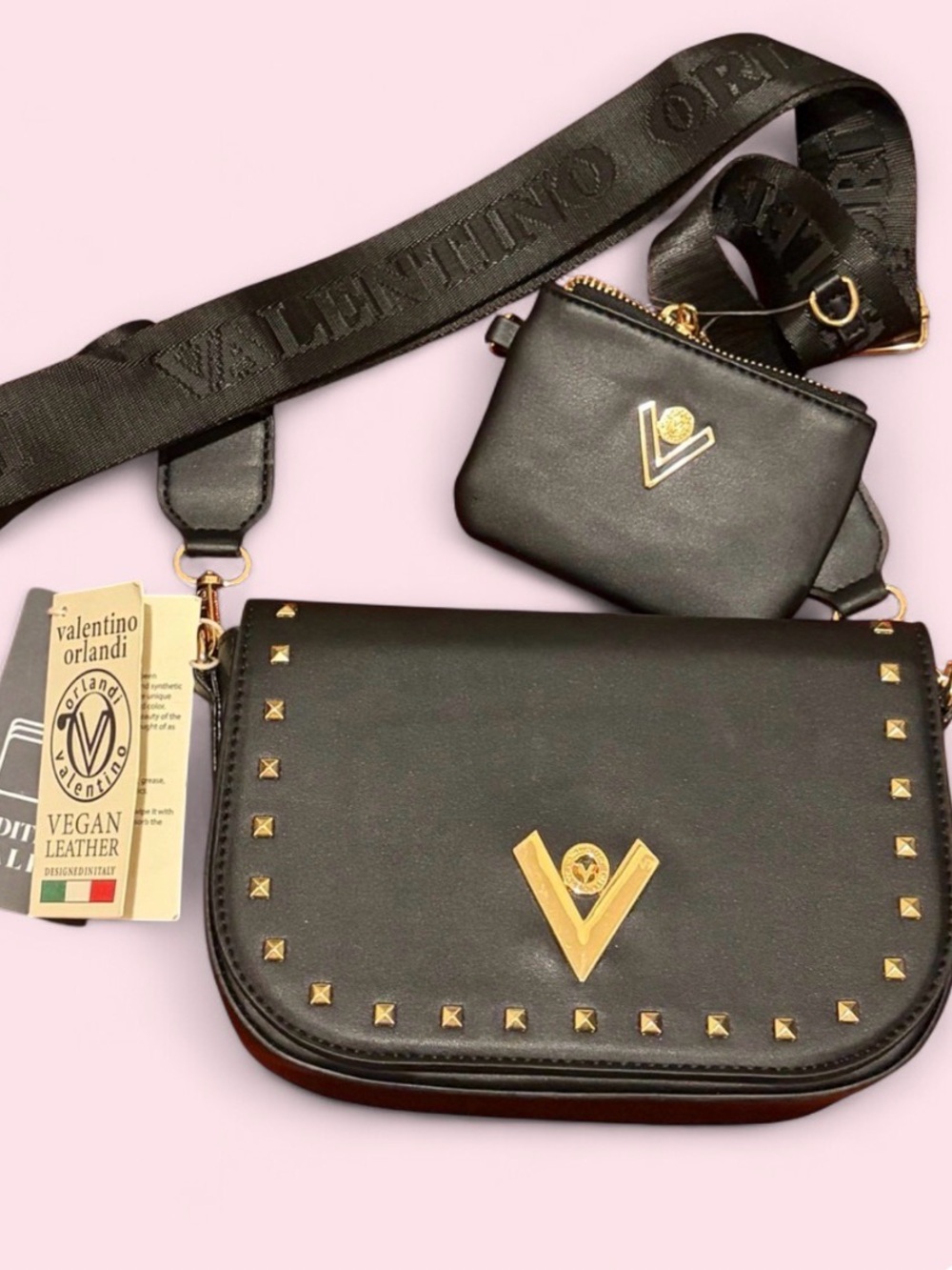 Valentino Orlandi NWT Black Leather Crossbody Bag with Coin Pouch